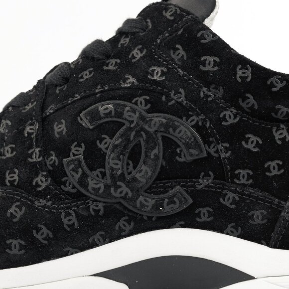 Chanel 22A Black Printed-CC-Logo Suede Low-Top Sneakers - Picture 11 of 15